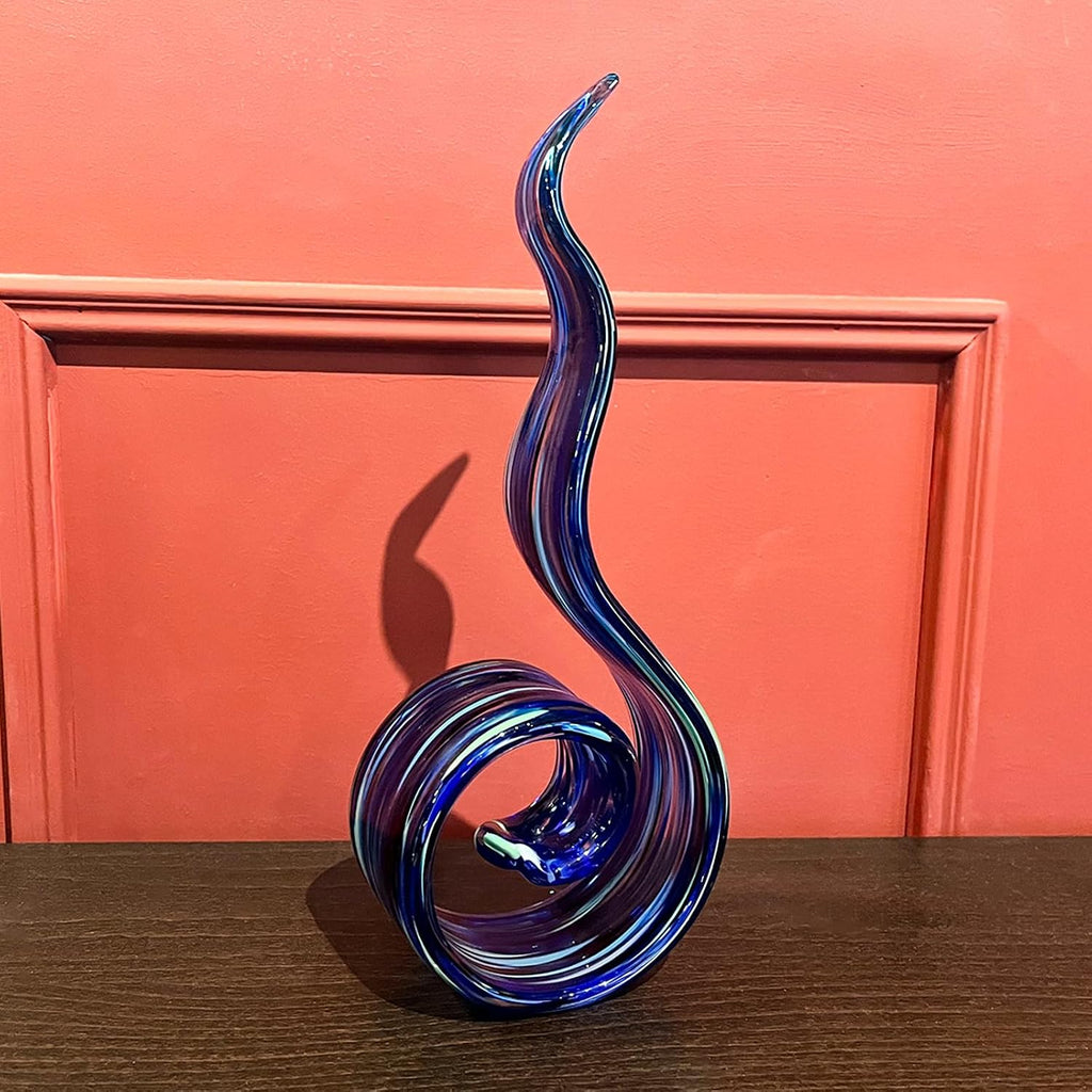 11.4" Tall Hand Blown Glass Sculpture, Murano Style Art Glass Figurine, Modern Coastal Home Decor Accent for Shelf
