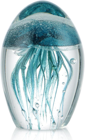 Hand Blown Glass Jellyfish Figurine, Glow in The Dark Paperweight, Collectible Sea Creature Statue Decor, Party