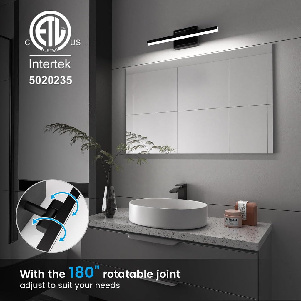 Modern Bathroom Vanity Light 15.7 inch, Rotatable, 12W Dimmable 5CCT Led Bathroom Light Fixture Over Mirror, Black
