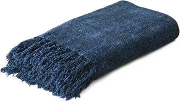 Navy Chenille Throw Blanket, Decorative Blanket,Navy 50" x 60"
