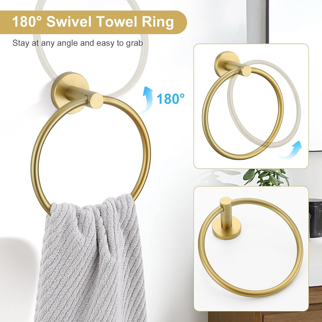 5 Piece Bathroom Accessories Set Brushed Gold Bathroom Hardware Set 23.6 Inch Bath Towel Bar Set SUS304 Stainless
