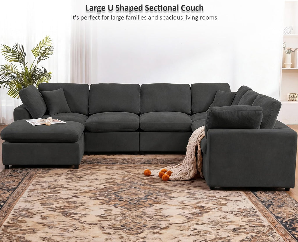Oversized Modular Sectional Sofa Cloud Couch, Gray