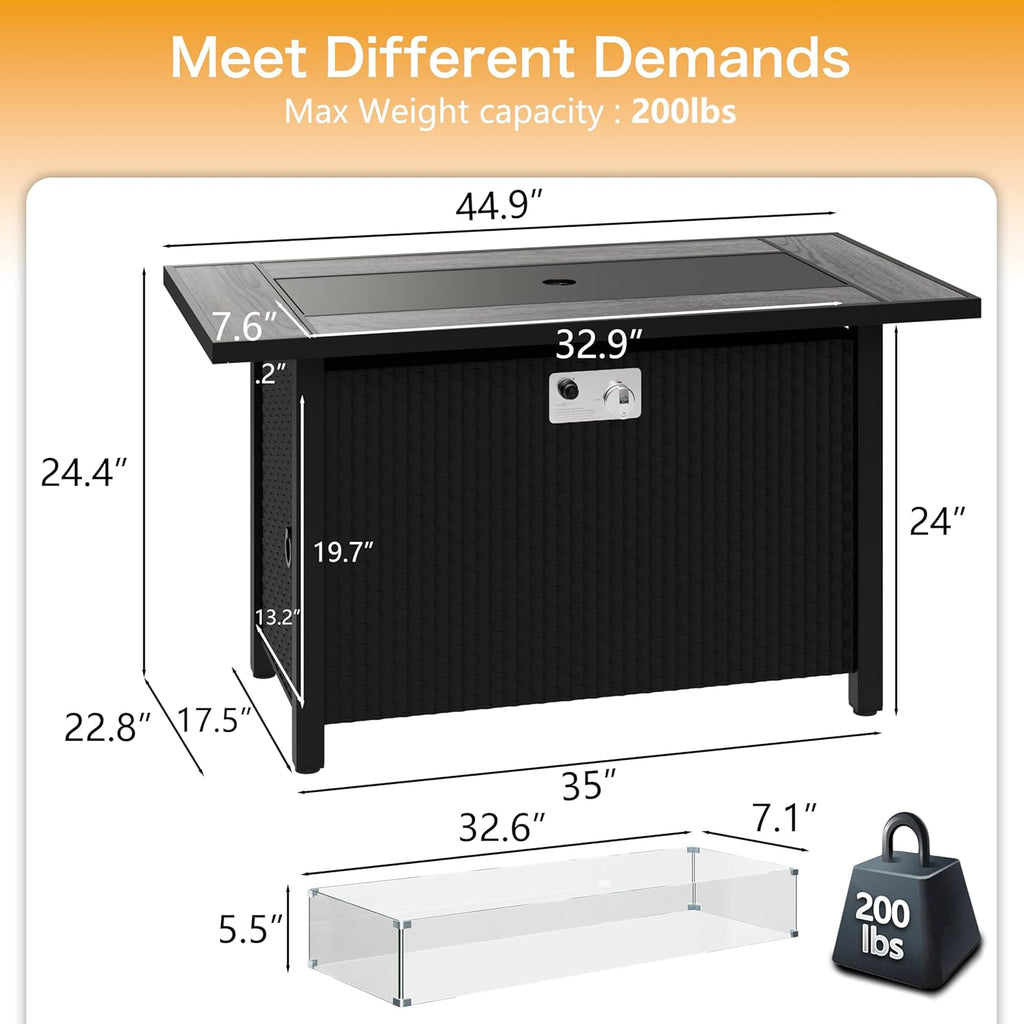 45in Fire Table, Propane Fire Pit with Glass Wind Guard and Rain Cover, Outdoor Firepit Table 50000 BTU 3-in-1 Fire Table for Patio/Yard/Balcony - Image 2