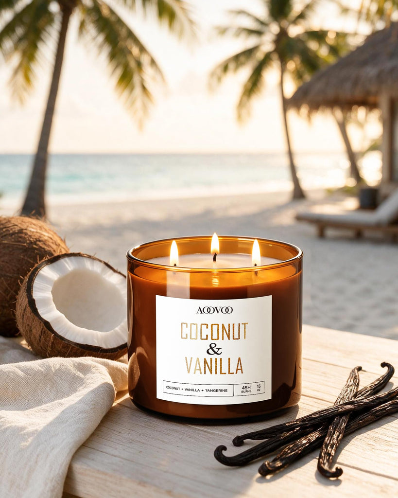 Coconut Vanilla Candles - 3 Wick Scented Candles, 15 oz, Aromatherapy Candle, Soy Candle Scented