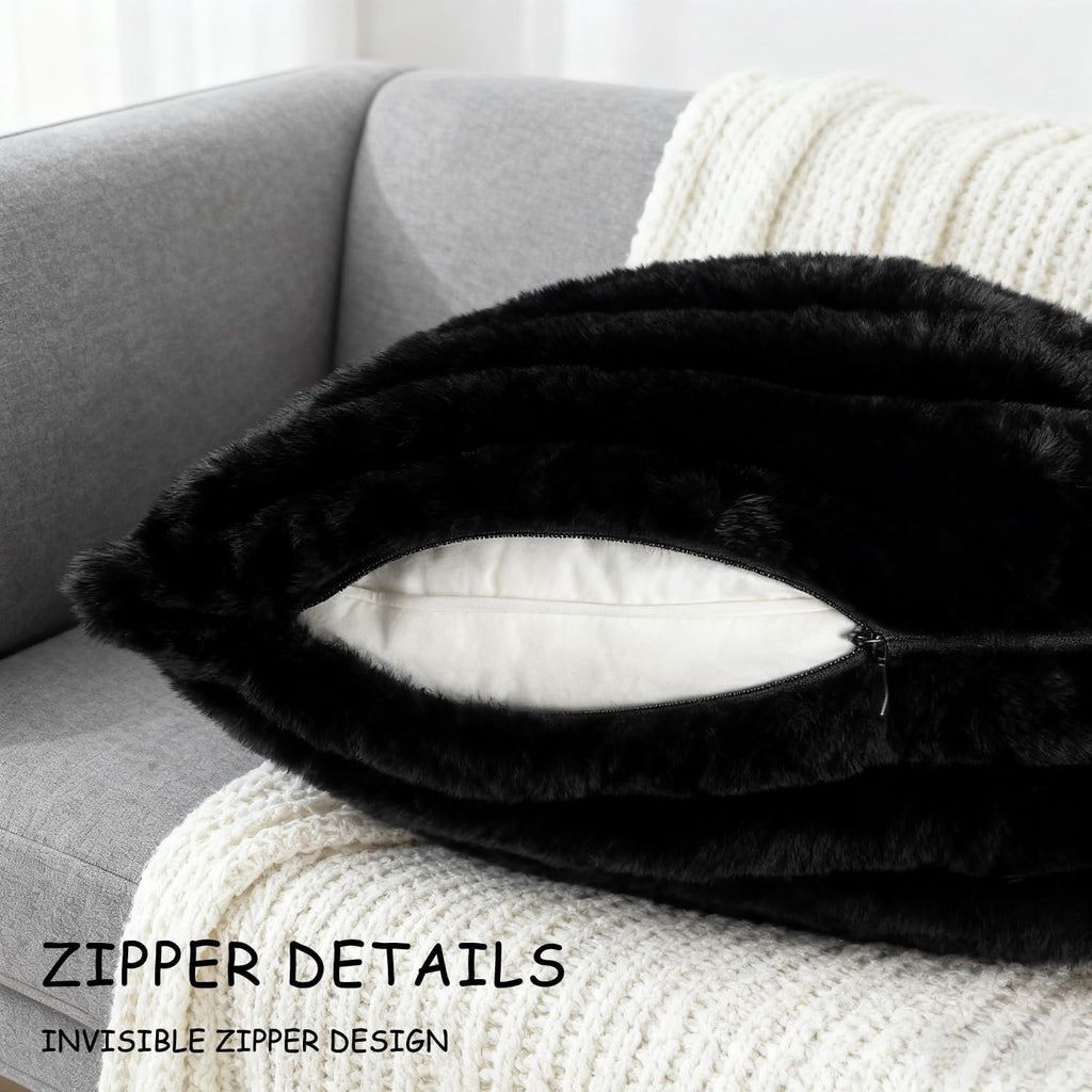 2 Pack 16x16 Double-Sided Faux Fur Pillow Covers, Plush Throw Pillow Covers, Throw Pillow Cover Cushion Cover, Black