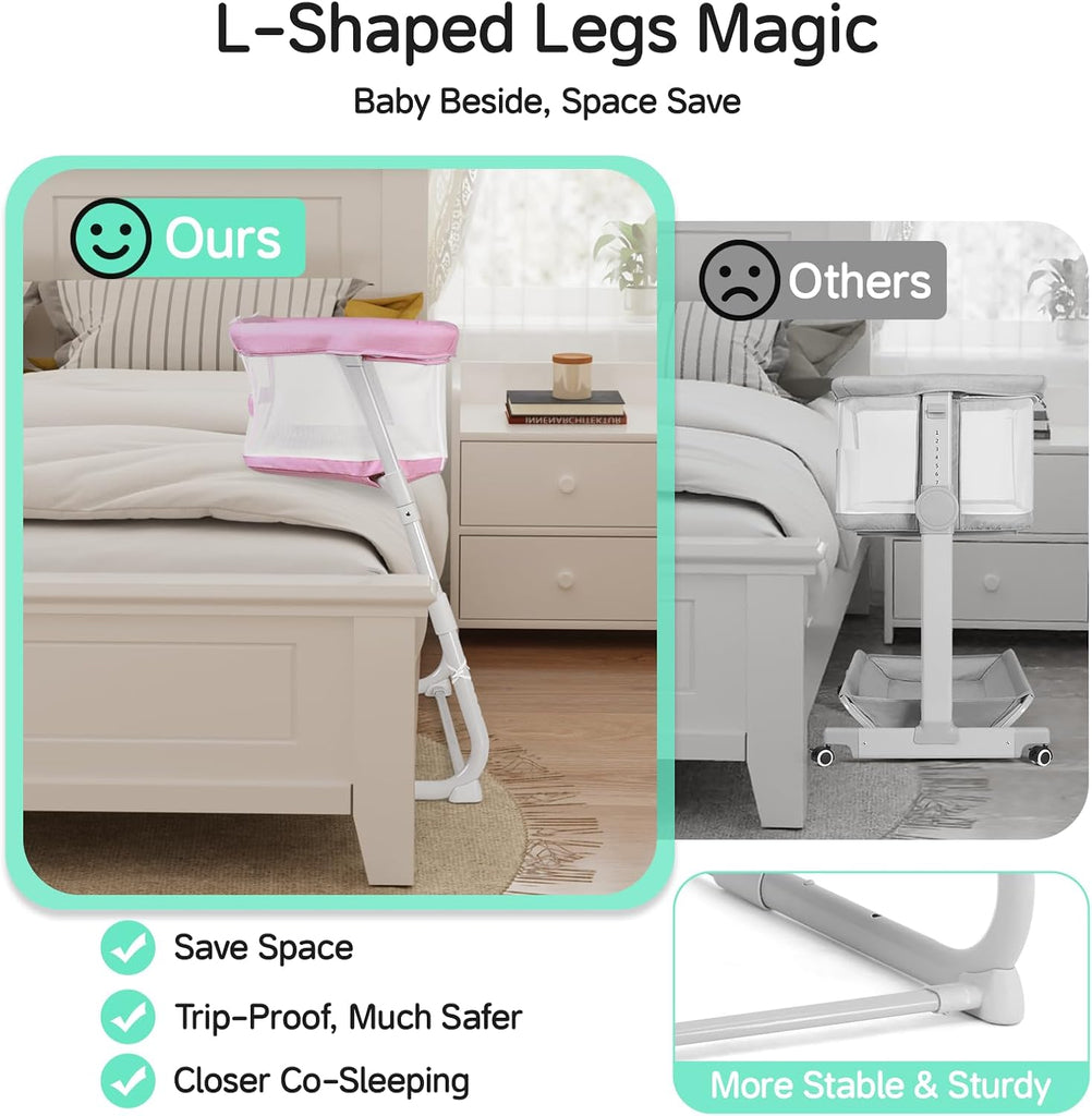 Bassinet Bedside Sleeper,Baby Bassinet Slides Over Bed,5-Position Height Adjustment & Breathable All-Mesh Wall