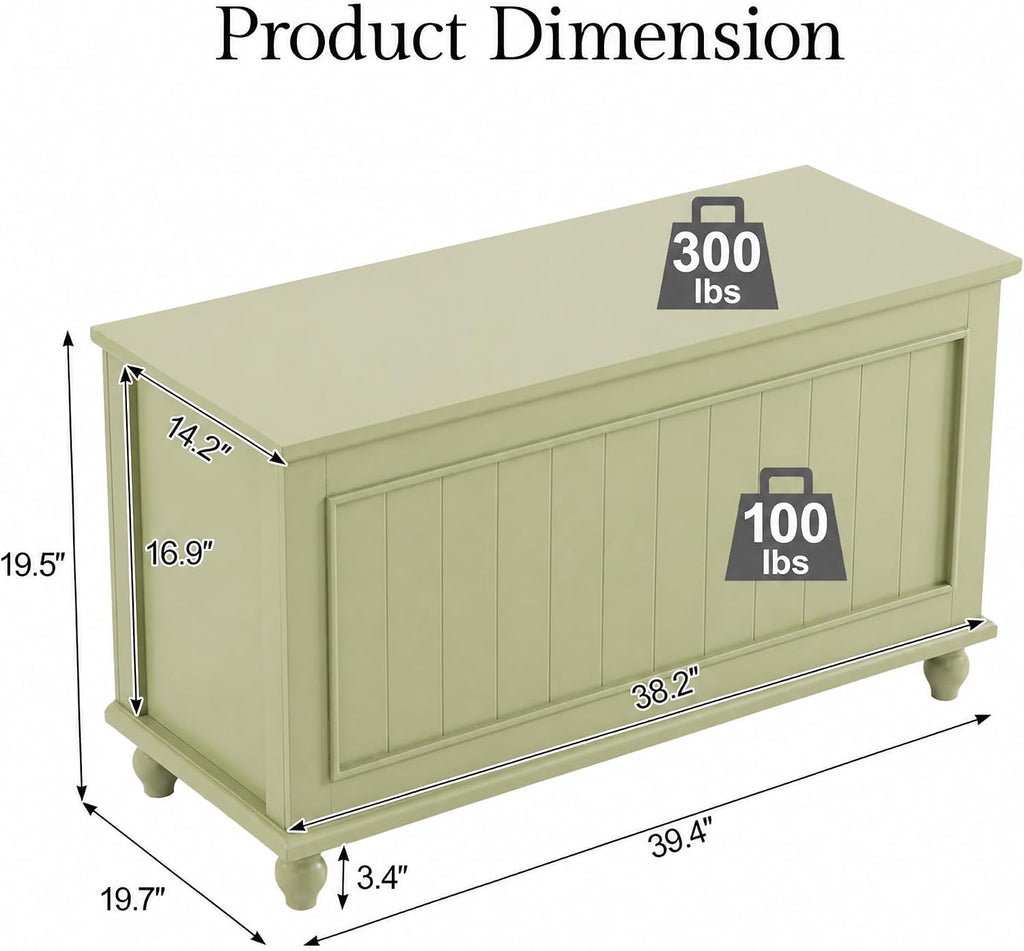 Vintage End of Bed Storage Bench, 39.4'' Wooden Chest with Flip Top, Green | Toy Storage Chest, Bedroom Trunk, 37.6
