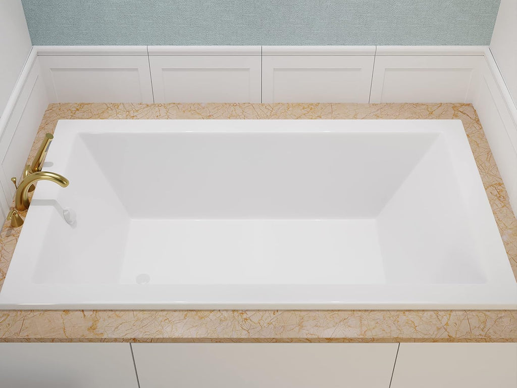 Illyrian AZ3272VNS 32" x 72" Soaker Acrylic Rectangle Drop-In Bathtub - Easy Installation - Smooth Glossy Ultra White