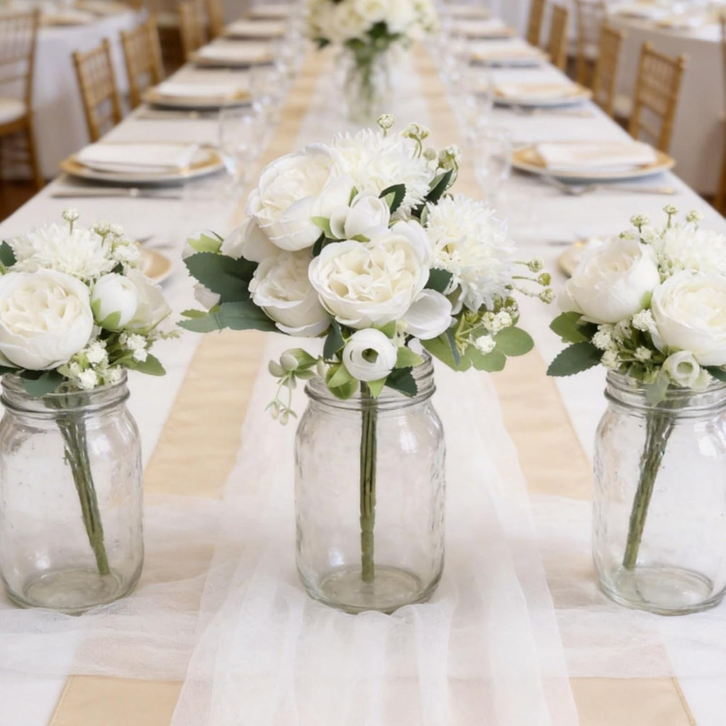 16 Bundles Peonies Artificial Flowers Bulk - White | Silk Faux Peony, Floral Arrangements Fake Peonies, for DIY