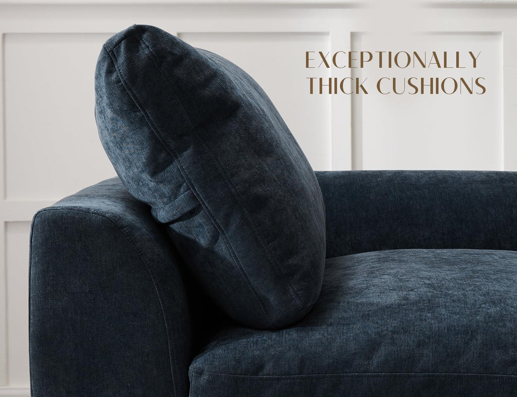 110" Cloud Sectional Couches, Boneless L-Shaped Couch with Ottoman, Modular Sectional Sofa, Dark Blue