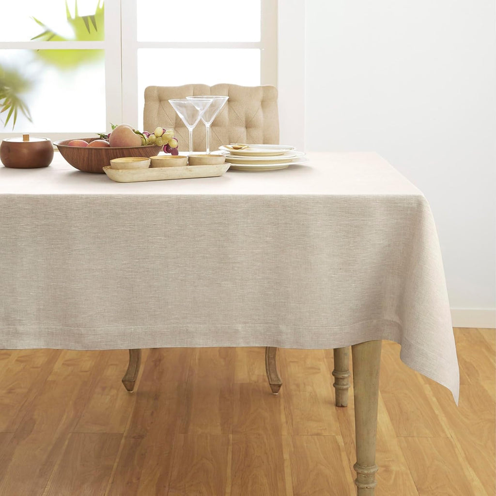 Light Natural Linen Tablecloth 52 x 52 Inch - 100% Pure Linen Square Table Throw - Athena, Machine W