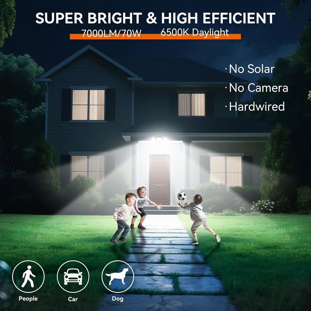 LED Security Lights Motion Sensor Outdoor Lights, 6500K Daylight, IP65 Waterproof, Dusk to Dawn, 3-Head Motion