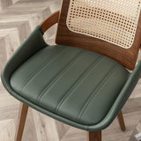 Dining Chairs Set of 2, Green Dining Chairs with Walnut Bentwood Frame, Ergonomic Rattan Back and Curved Arms for Kitchen or Living Room