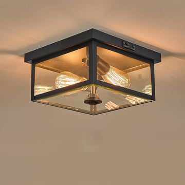 Adjustable Motion Sensor Ceiling Light Fixture Outdoor Modern Design of Squares Flush Mount 2-Light Textured Black
