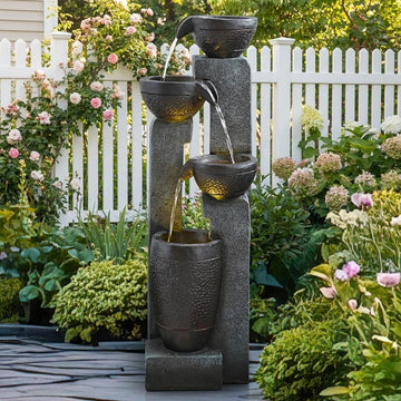 40" Inch Water Fountain Outdoor&Indoor 4-Tiers Large Outdoor Patio Decor Gray Garden Water Fountain for Outside