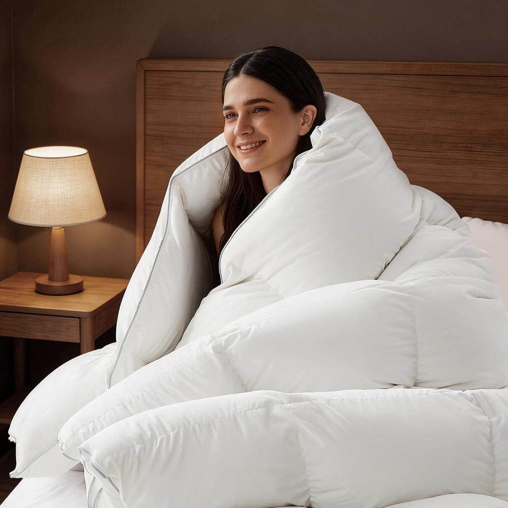 Feather Down Fiber Comforters King Fluffy All Season Duvet Insert Soft Breathable Bedding Comforter 
