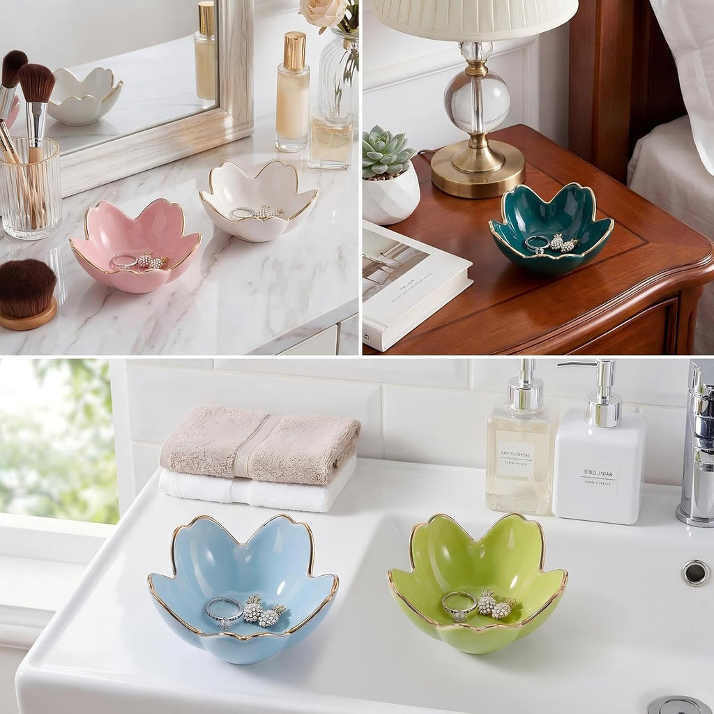 Floral Ceramic Jewelry Tray, Cherry Blossom Ring Holder Dish, Ceramic Trinket Tray, Key Bowl Gifts for Mother's - Set of 5