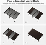 Outdoor 12' × 20' Louvered Pergola with Screens and Patio Adjustable Aluminum Canopy Retractable Metal Roof for Deck