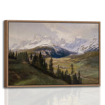 Framed Vintage Mountain Landscape Canvas Wall Art Rustic Farmhouse Pine Tree Picture Print Countryside Cabin Painting