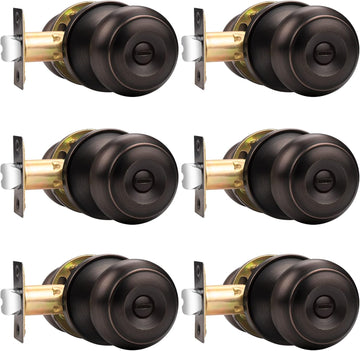Privacy Door Knob Door Handles, Interior Door Knobs Bathroom, Oil Rubbed Bronze, 6 Pack