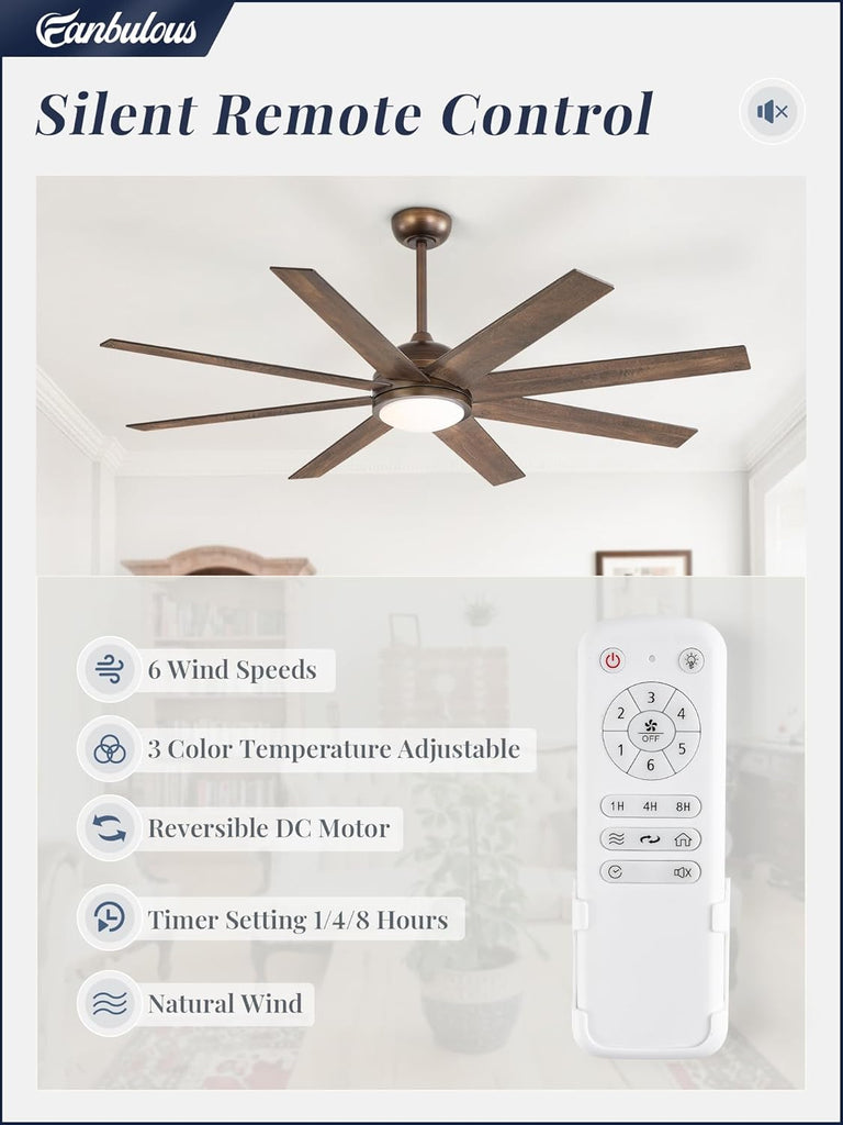60" Ceiling Fan with LED Light and Remote - Antique Bronze