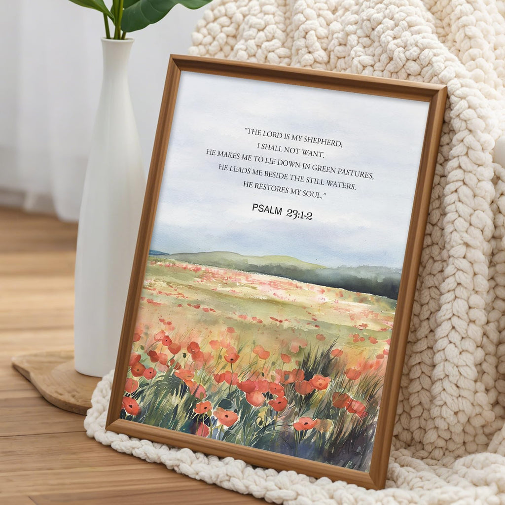 Biblical Verses Floral Framed Canvas Wall Art Set Of 3, Inspirational Wall Decor, Scripture Inspired Landscape