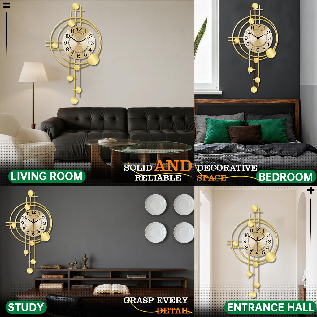 Wall Clock with Pendulum, Silent Non-Ticking Quality Quartz Battery Operated, Round Analog Large Wall Clock Kitchen