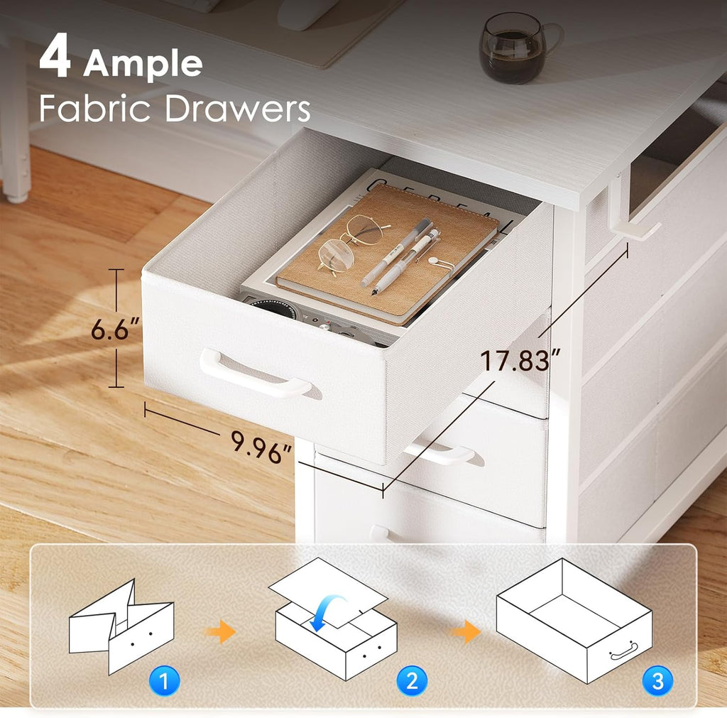 55 Inch Computer Desk with 4 Drawers, Office Desk with Power Outlets, Printer Shelf & Storage Shelves