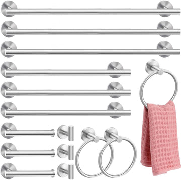 15 Pcs Brushed Nickel Bathroom Accessories Hardware Set Silver Towel Racks SUS304 Stainless Steel 23.6 Inch Brushed