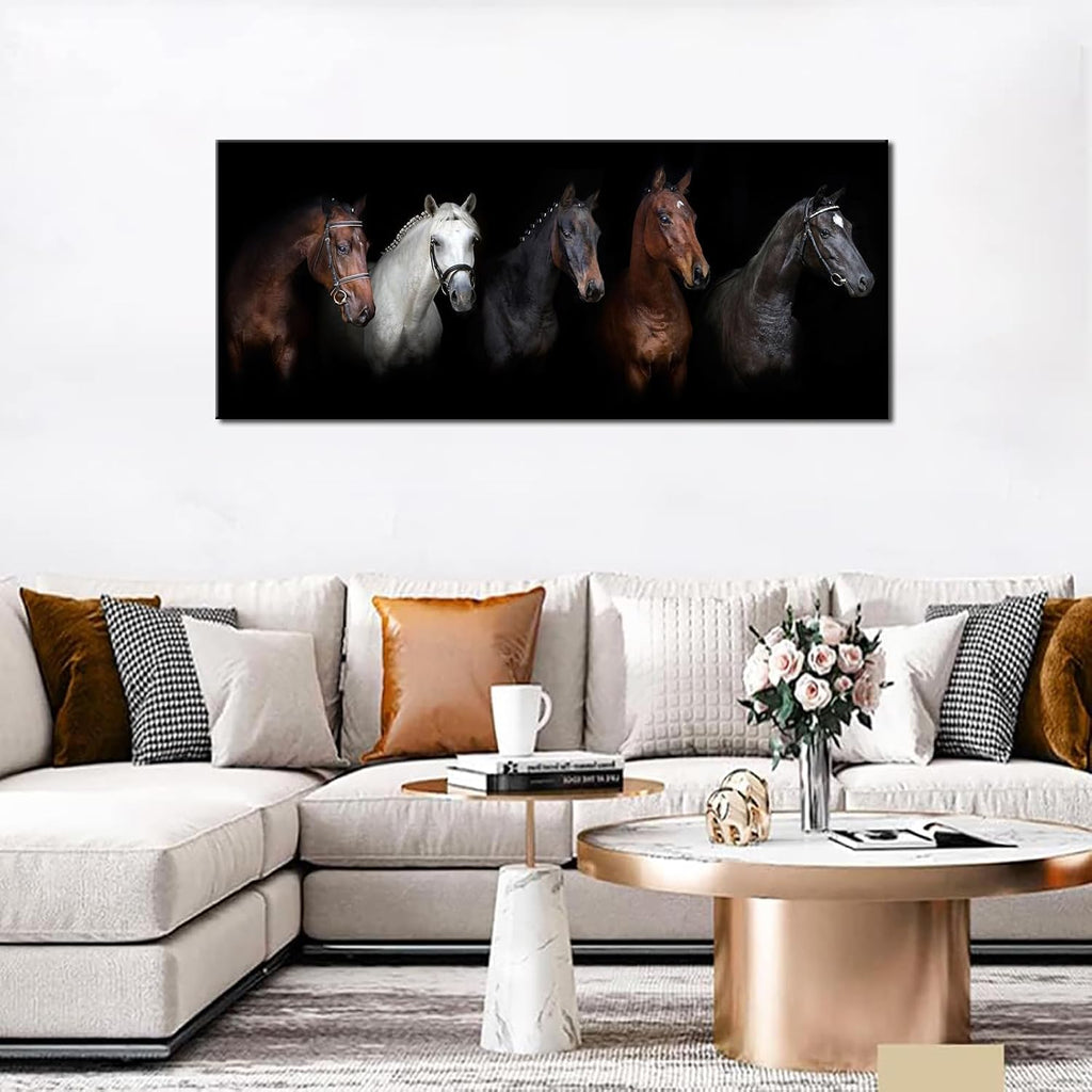 Large Animal Canvas Wall Art Black and White Horse Picture Prints Inspirational Horses Wall Decor Living Room Modern