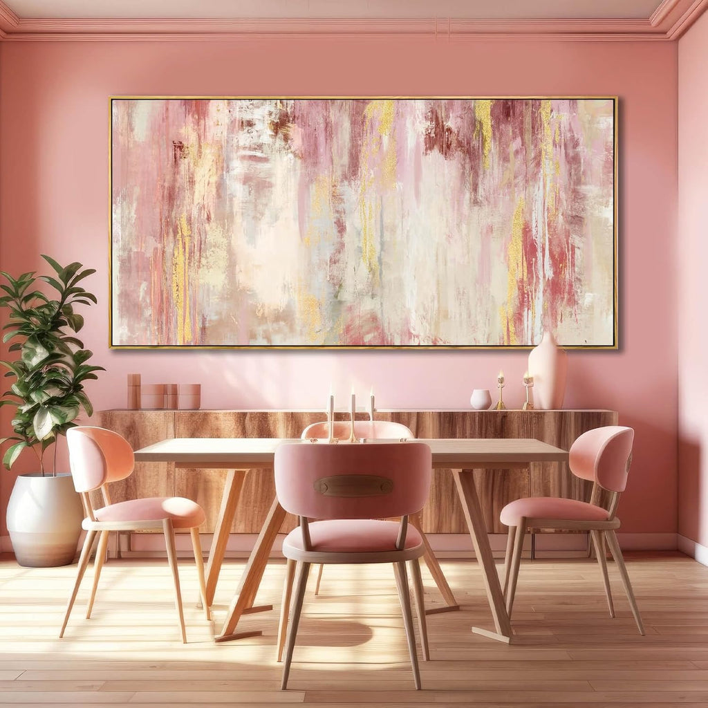 Pink and Gold Pictures Canvas Wall Art Abstract Hand Paintings Home Decor Kitchen Office Wall Decorations Ready to