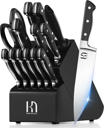 Japanese Knife Set with Sharpener, Premuim, Razor Sharp, 15 Pcs | Innovative Steel, High Carbon Stainless, Enduring