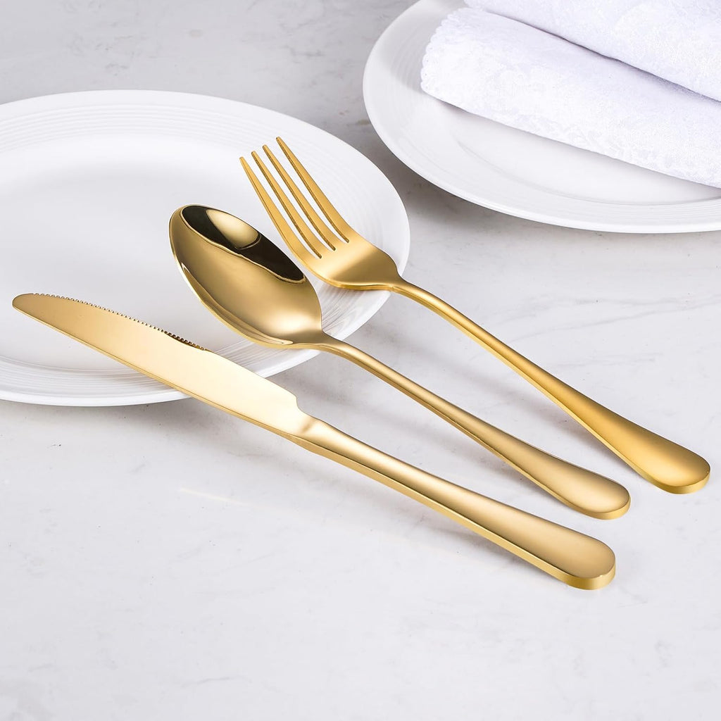 60-Pcs Gold Silverware Set - Stainless Steel Flatware Cutlery Set Service for 20