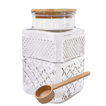 60oz Square Glass Storage Jars with Airtight Lids and Spoon