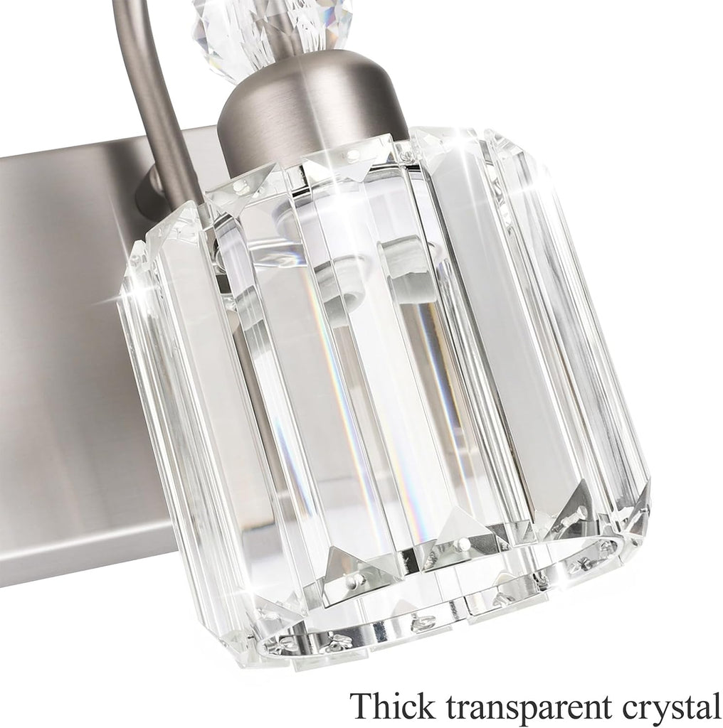 Brushed Nickel Vanity Light Crystal 3-Light Modern Bathroom Light Fixtures