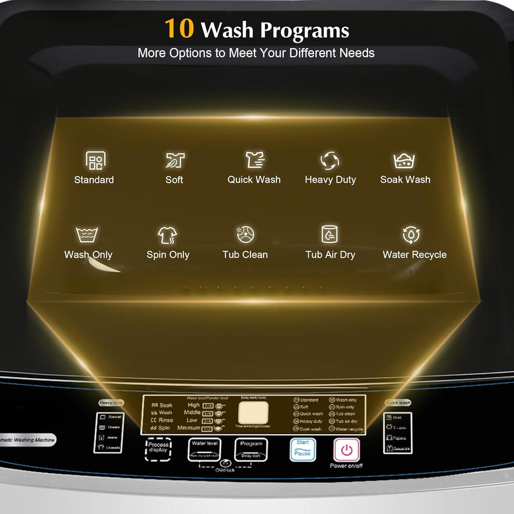 Portable Washing Machine 17.7lbs Full Automatic Portable Washer Machine for Apartment, 10 Wash Program Tub