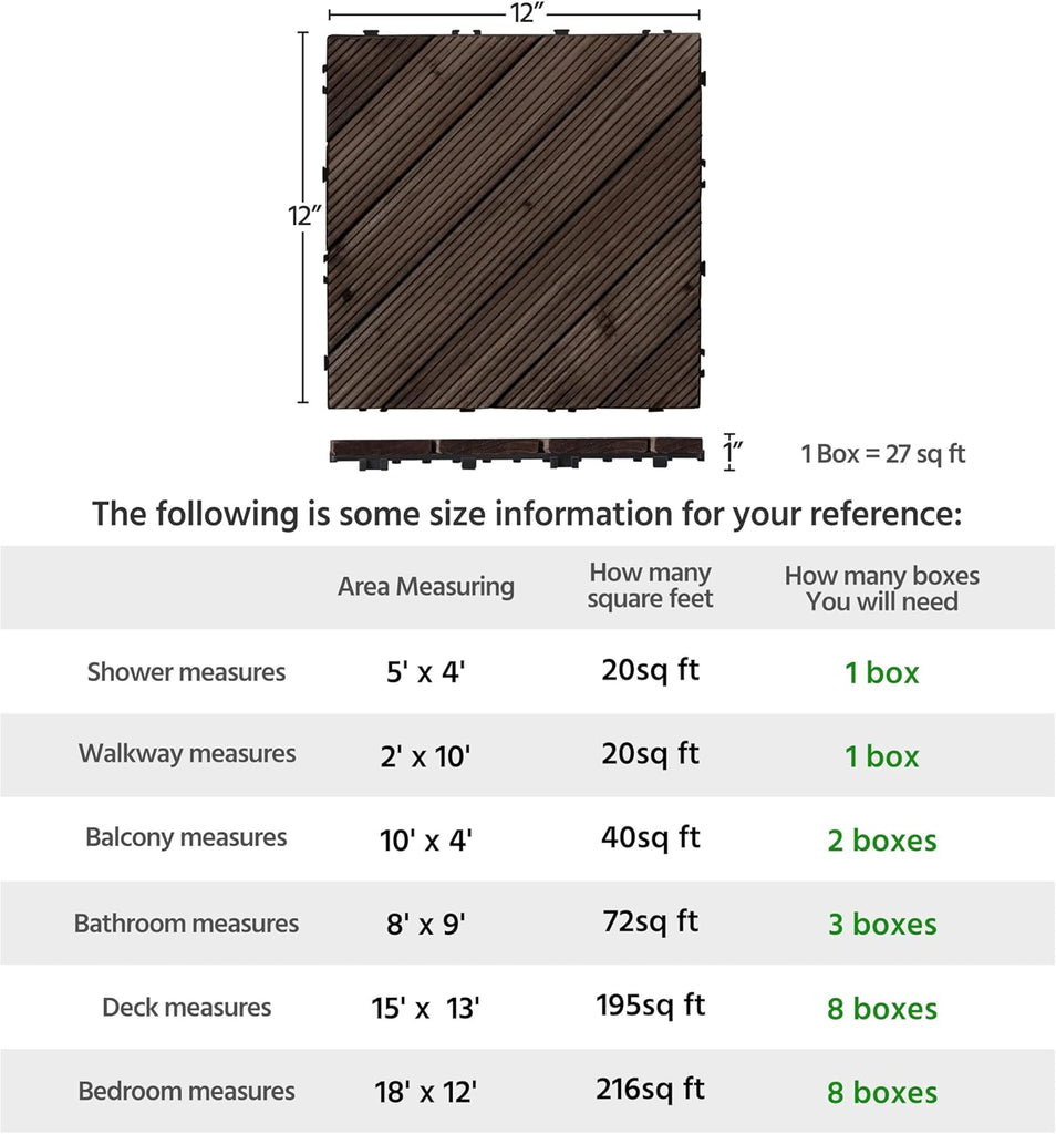 27PCS Wooden Flooring Patio Deck Tiles Interlocking Tiles Patio Solid Wood and Plastic Indoor&Outdoor 12 x 12in