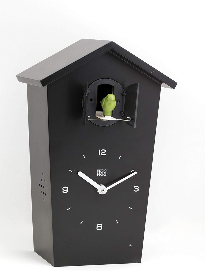 Birdhouse Black, Modern Design Cuckoo Clock with 12 Natural Bird Voices or Cuckoo Call