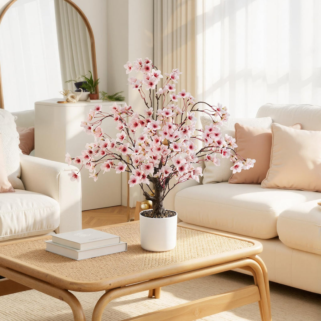 Artificial Cherry Blossom Tree 2FT, Faux Potted Tree Indoor