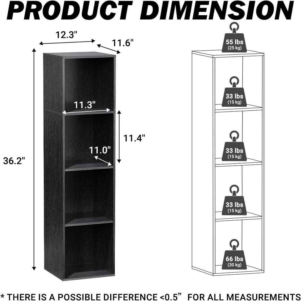 4 Cube Storage Organizer, 4 Tier Cube Low Bookcase Freestanding Storage Display Organizer