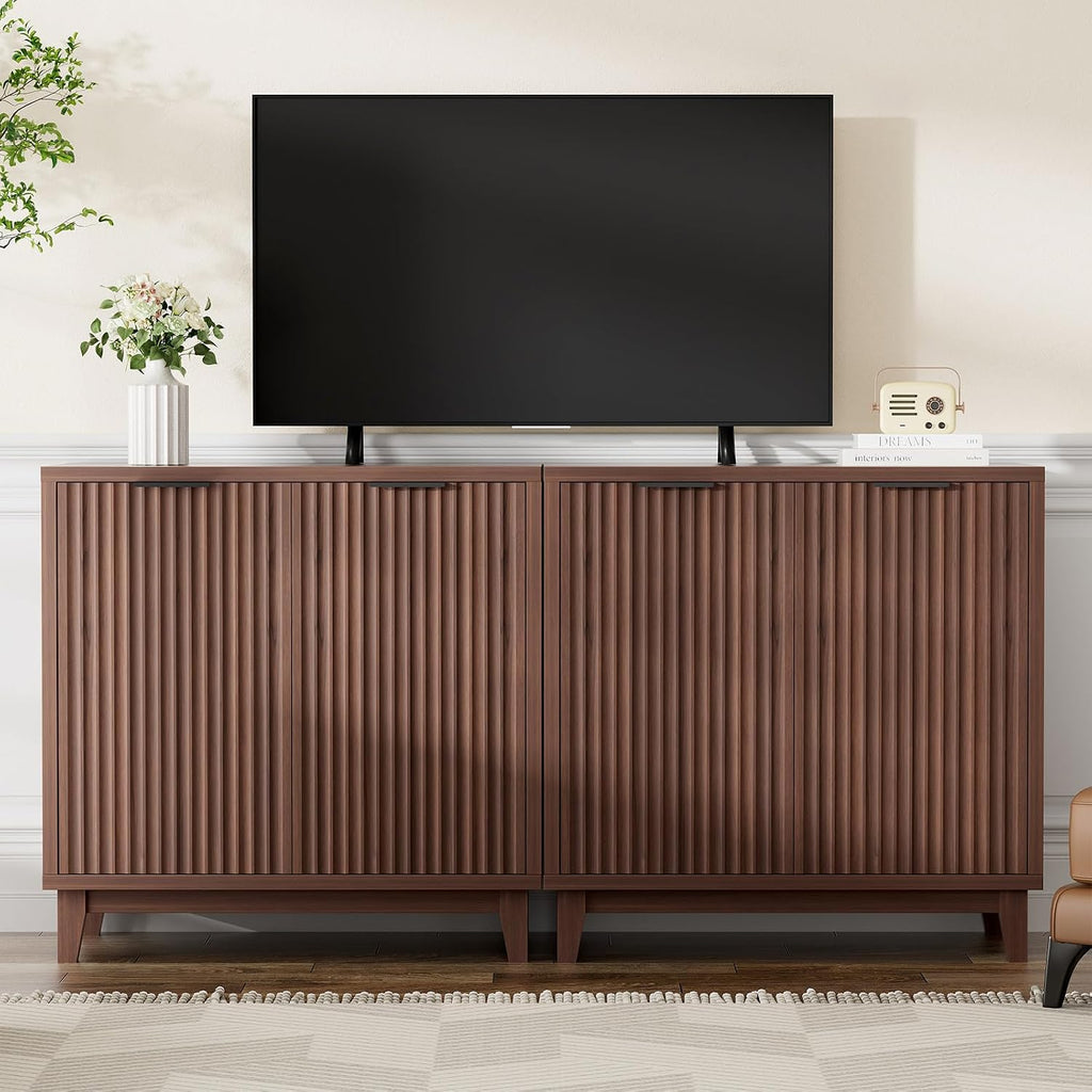 Fluted Cabinet with Storage, Mid Century Modern 2 Doors Sideboard Buffet | Accent Cabinet with Adjustable Shelves