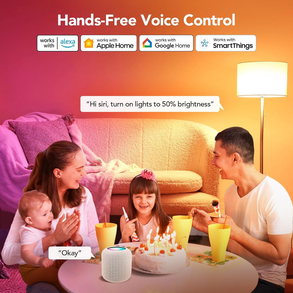 Matter Smart Light Bulb, Smart Light Bulbs Work with Apple Home, Alexa, Google Home, SmartThings, A19 Color Changing