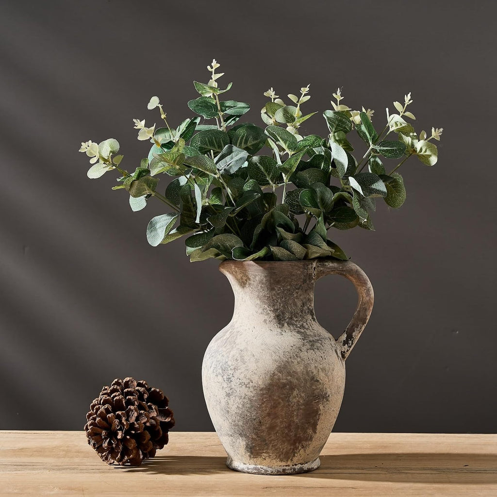 Ceramic Rustic Farmhouse Vase with Handle, Terracotta Vase, Minimalist Decorative Vases