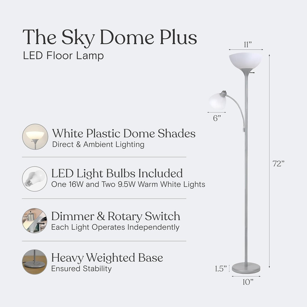 Sky Dome Plus LED Floor lamp, Torchiere Super Bright Floor Lamp with Reading Lamps & Offices