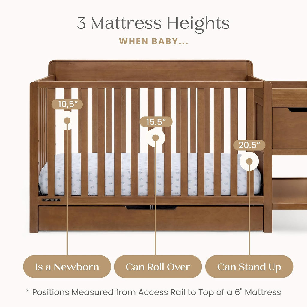 Maya 5-in-1 Convertible Crib and Changer with Storage, Converts to Toddler Bed, Daybed, Sofa & Full Bed, Greenguard
