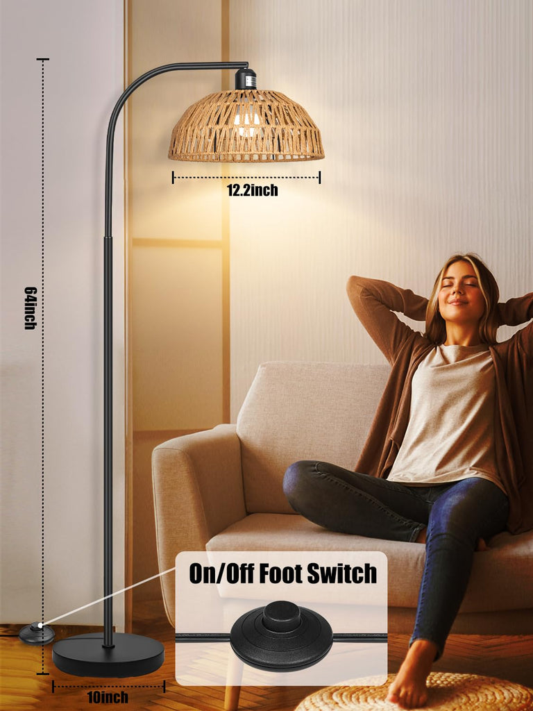 Boho Standing Lamp with Remote Control and Dimmable Bulb