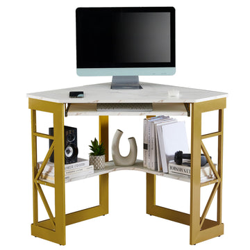 Corner Desk Computer Desk Writing Table with Smooth Keyboard Tray&Storage Shelves for Small Spaces/Compact Home