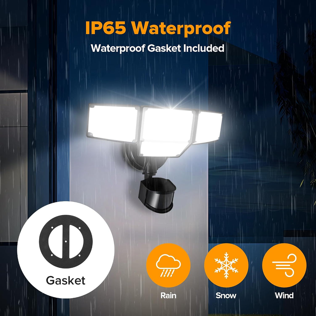 80W 9000LM LED Security Light Hardwire Motion Sensor Outdoor Lights, 4 Head LED Flood Lights Outdoor 5000K Daylight