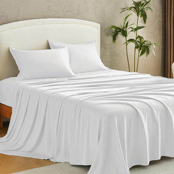 Sateen Sheets Set, 100% Viscose Derived from Bamboo, Hotel Luxury Silky & Cooling for Hot Sleepers, Deep Pocket Up to