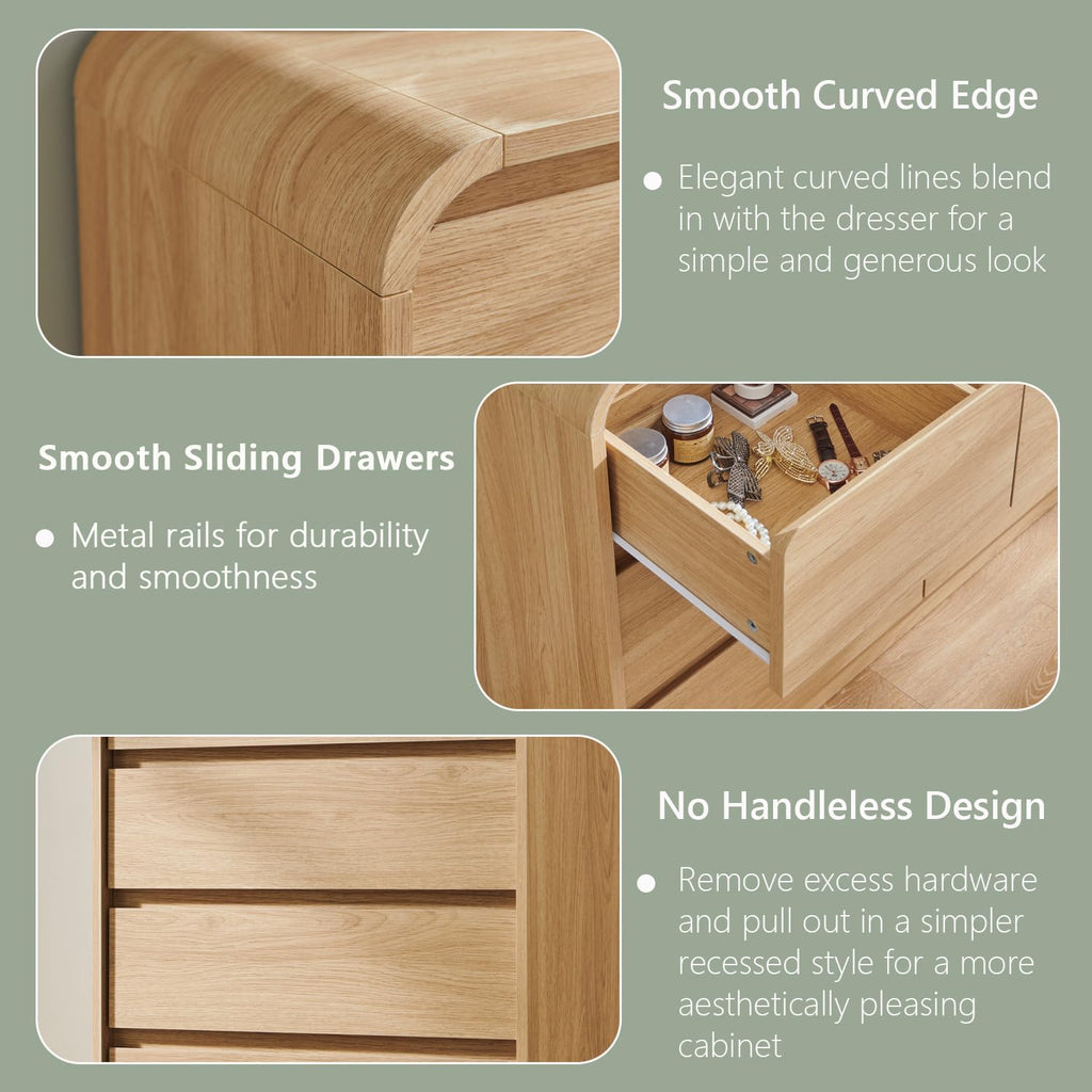 Modern 7 Drawers Dresser , 47" Wide Wood Dressers & Chests of Drawers w/Curved Profile Design, Mid Century Modern